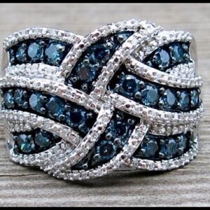 Elegant White Gold Blue Sapphire Wedding Band Ring